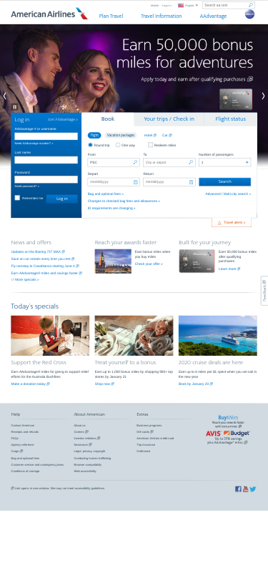 American Airlines website mobile picture